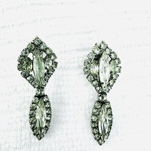 Elegant Silver Crystal Drop Earrings Clip on